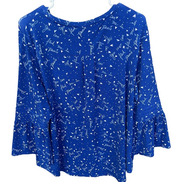 Elle Tops - Elle Shirt Womens Plus Size 2X XXL Blue Paris Bell Long Sleeve Pullover Stretch